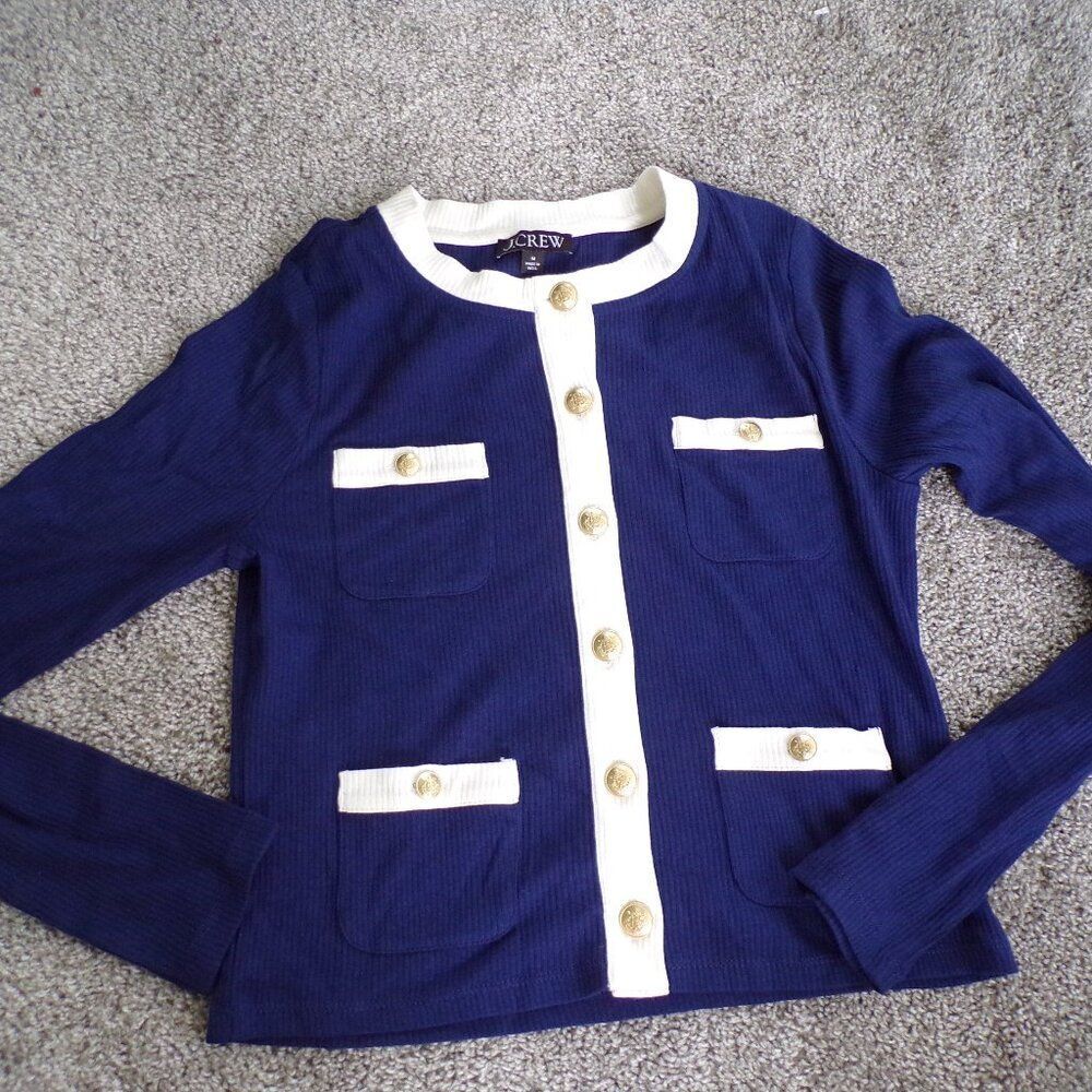 ASO Emily in Paris J crew Blue cardigan cotton blend M - Picture 2 of 6